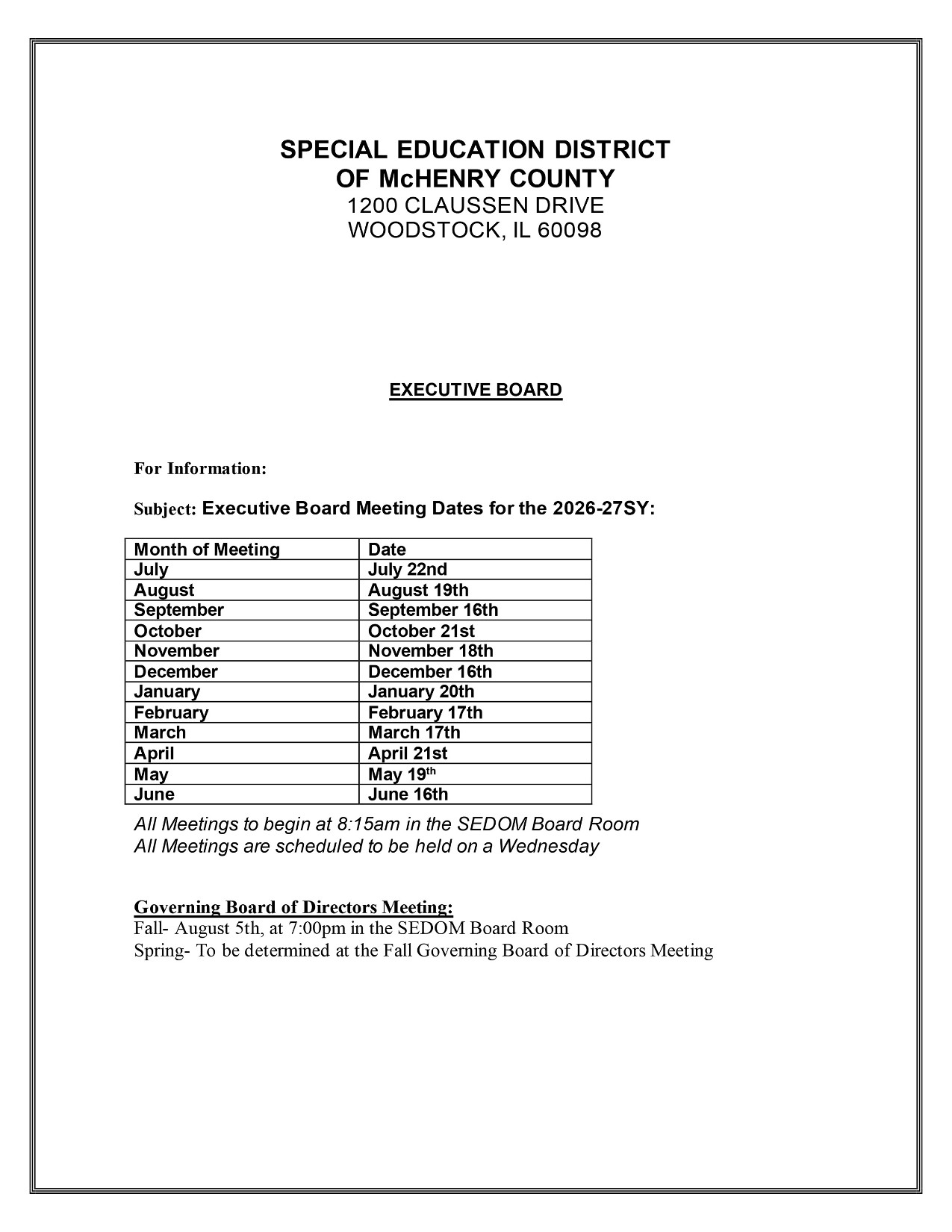 Executive Board Meeting Calendar 2025-26SY